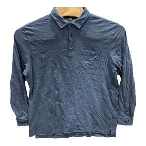 Peter Millar Crafted Amble Polo Shirt Mens Size XL Blue Cotton Cashmere Long Slv